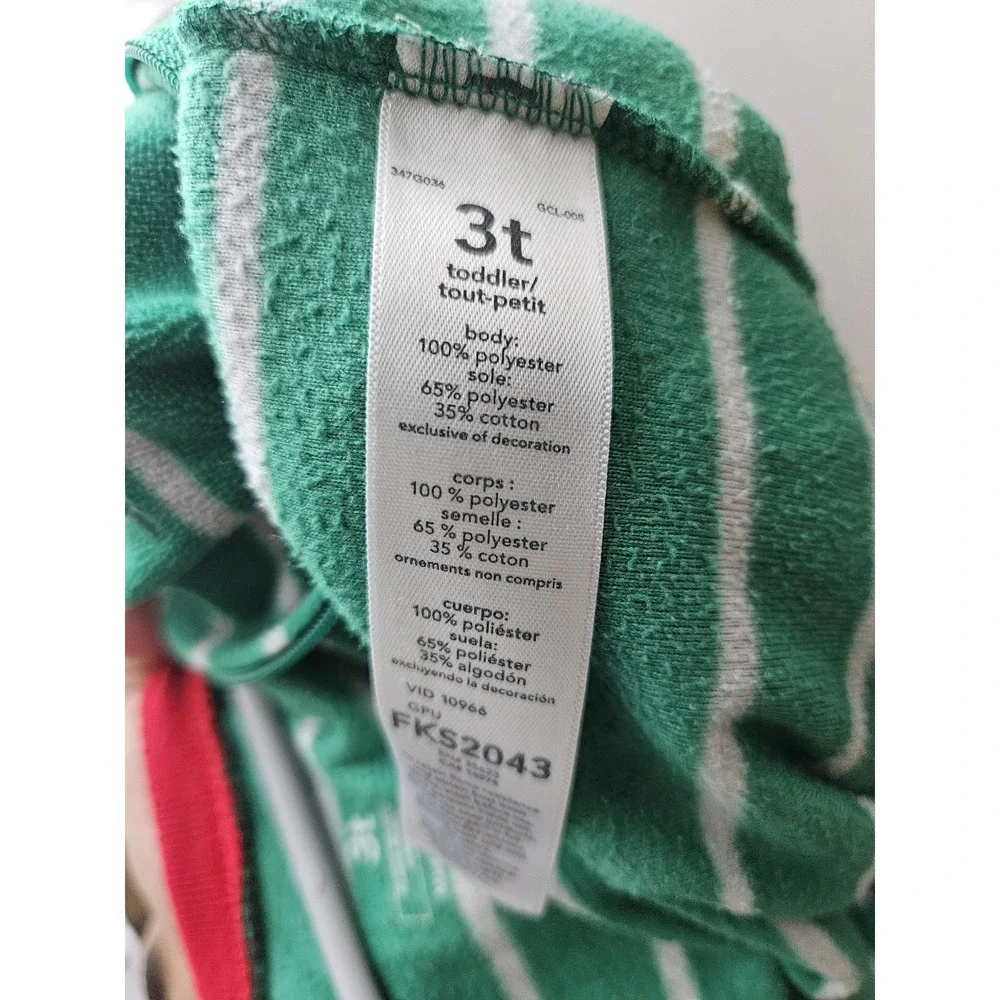 Carter's 3T Green Striped Santa Fleece Footed Pajamas Zip Sleeper‎ Christmas